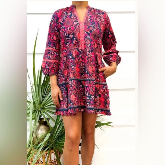 La Plage Floral Long Sleeve Floral Dress - Pink and Purple LA PLAGE, ALISON - Picture 1 of 8